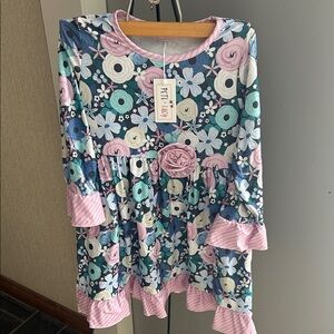 Pete + Lucy Floral Long Sleeve Dress with Pink Accents